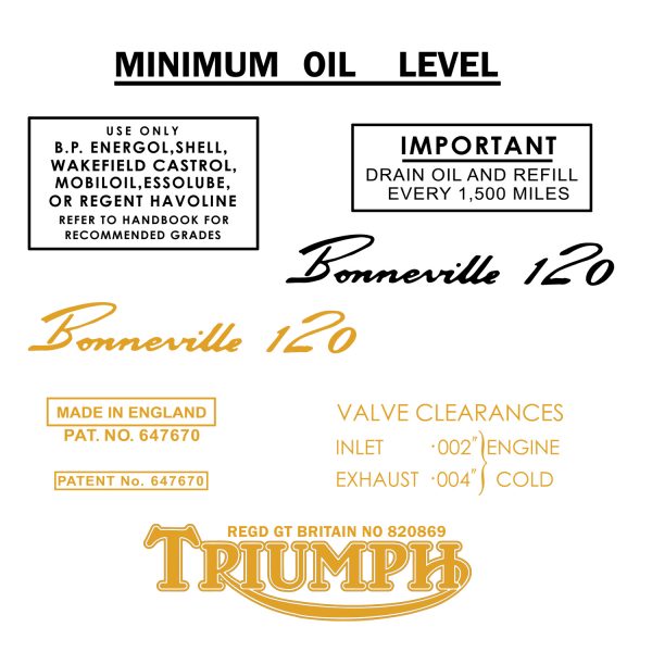 Triumph - 1958 to 1959 T120 Bonneville Transfer Set