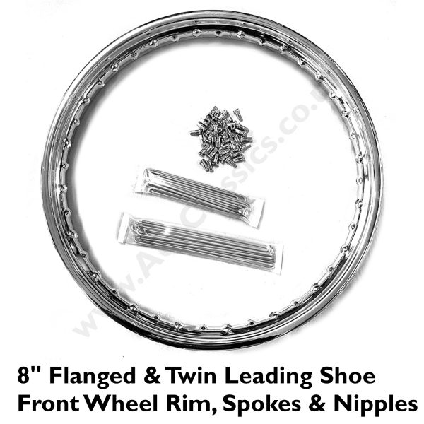 8" Flanged & Twin Leading Shoe - 19” Front Wheel Rim, Spoke & Nipple Set