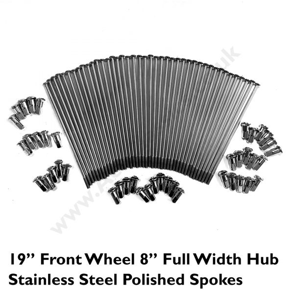 8" Full Width Hub - 19” Front Wheel Stainless Steel Polished Spokes