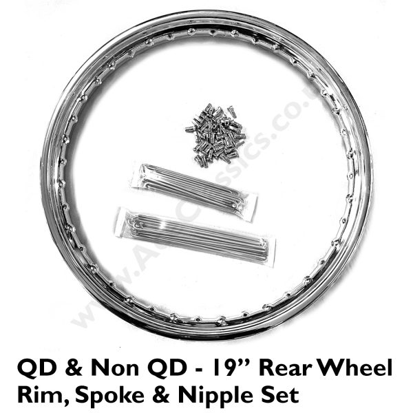 QD & Non QD - 19” Rear Wheel Rim W79A, Spoke & Nipple Set