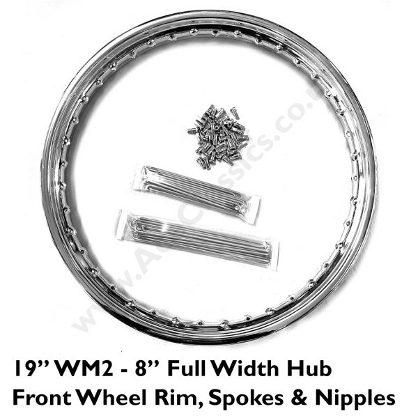 8” Full Width Hub - 19” WM2 Front Wheel Rim, Spoke & Nipple Set