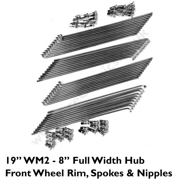 8” Full Width Hub - 19” WM2 Front Wheel Rim, Spoke & Nipple Set