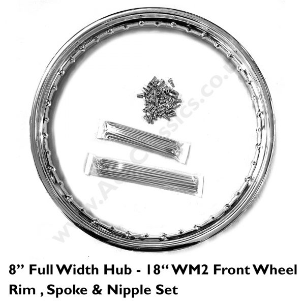 8” Full Width Hub - 18” WM2 Front Wheel Rim, Spoke & Nipple Set