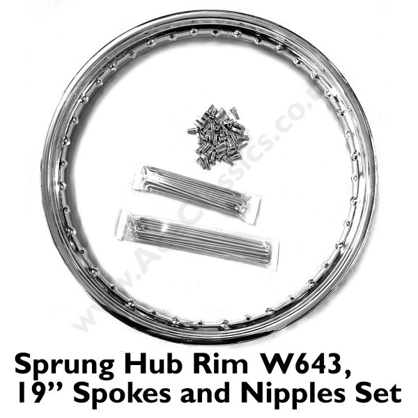 Sprung Hub - WM2 Rear Wheel Rim (W643), 19" Spoke and Nipple Set