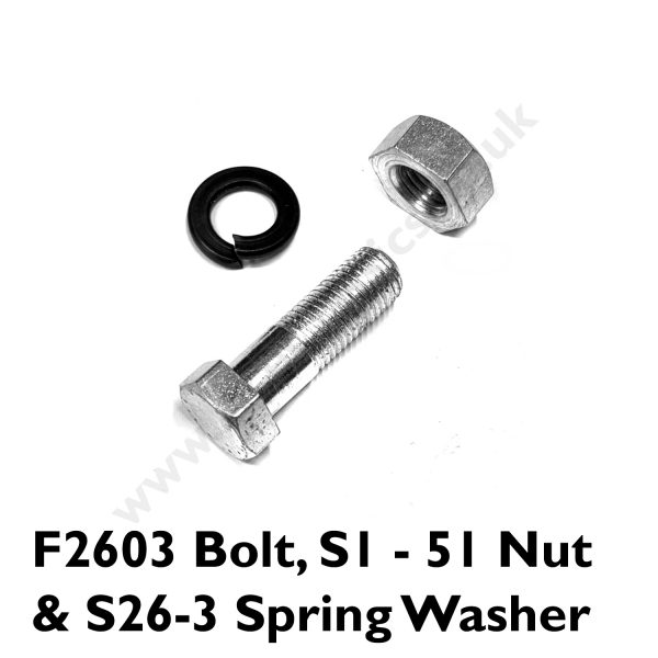 1x Triumph F2603 Bolt & S1 - 51 Nut & S26-3 Spring Washer