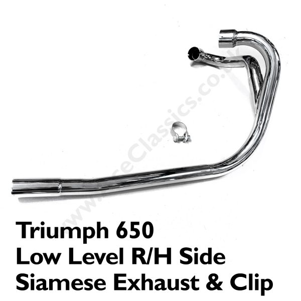 Triumph 650 Low Level Right Hand Side Siamese Exhaust & Clip
