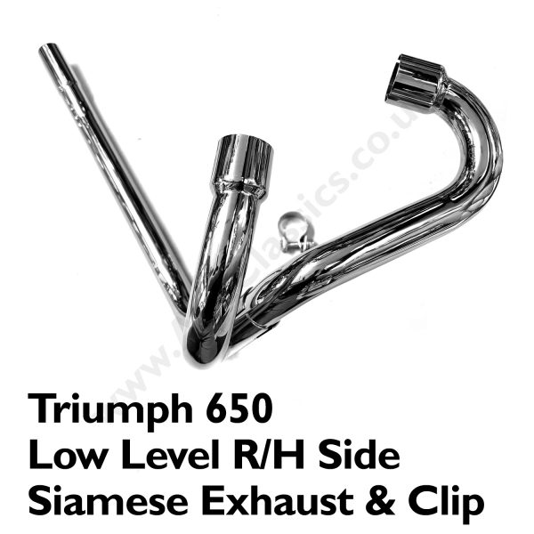 Triumph 650 Low Level Right Hand Side Siamese Exhaust & Clip - Image 2
